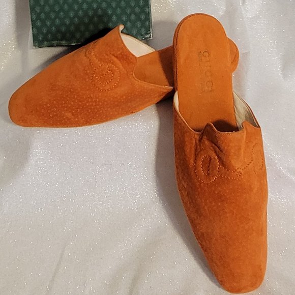 Gucci Shoes - NWOT GUCCI Orange Suede Slippers with a Box